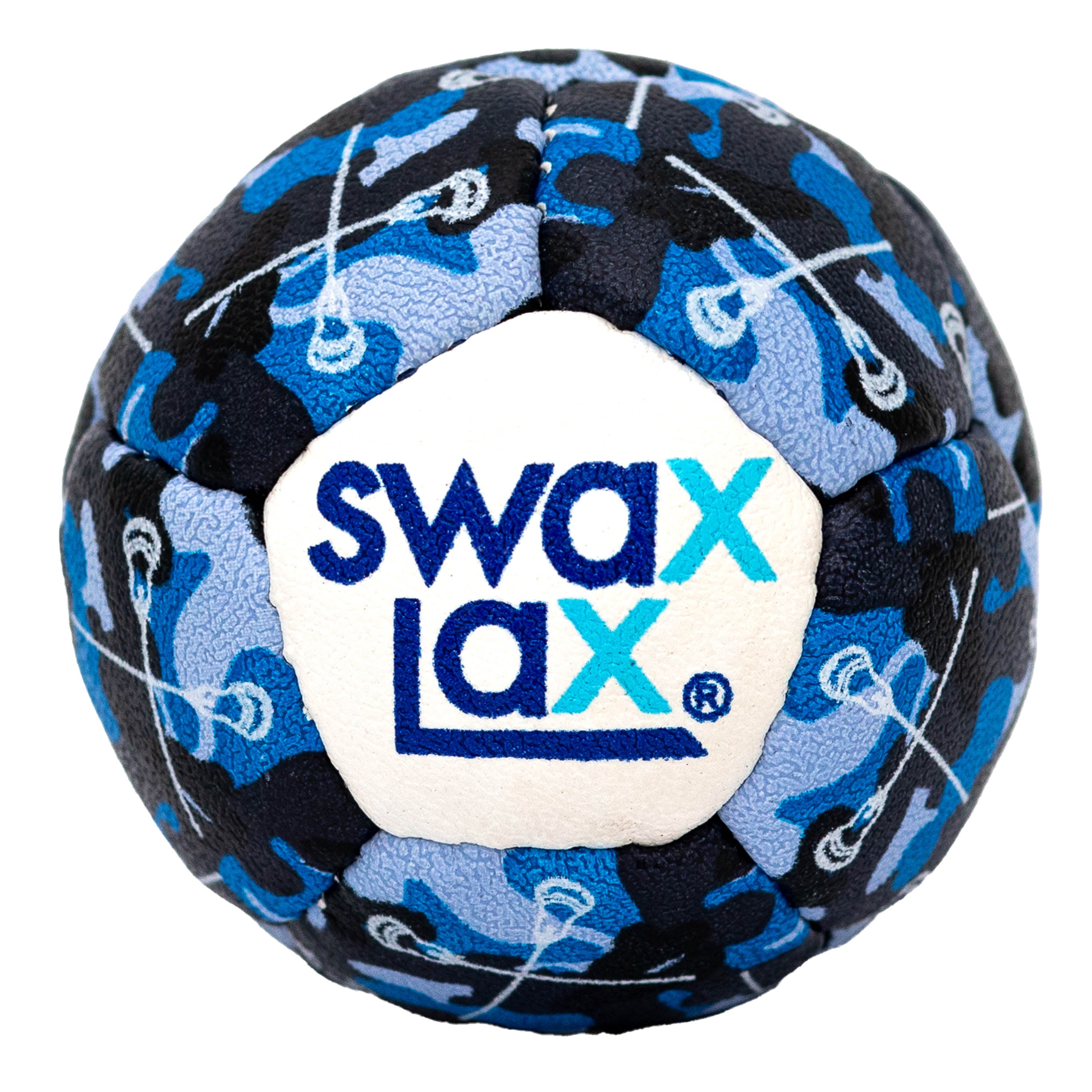 Blue Camo with Sticks Swax Lax lacrosse training ball - front view