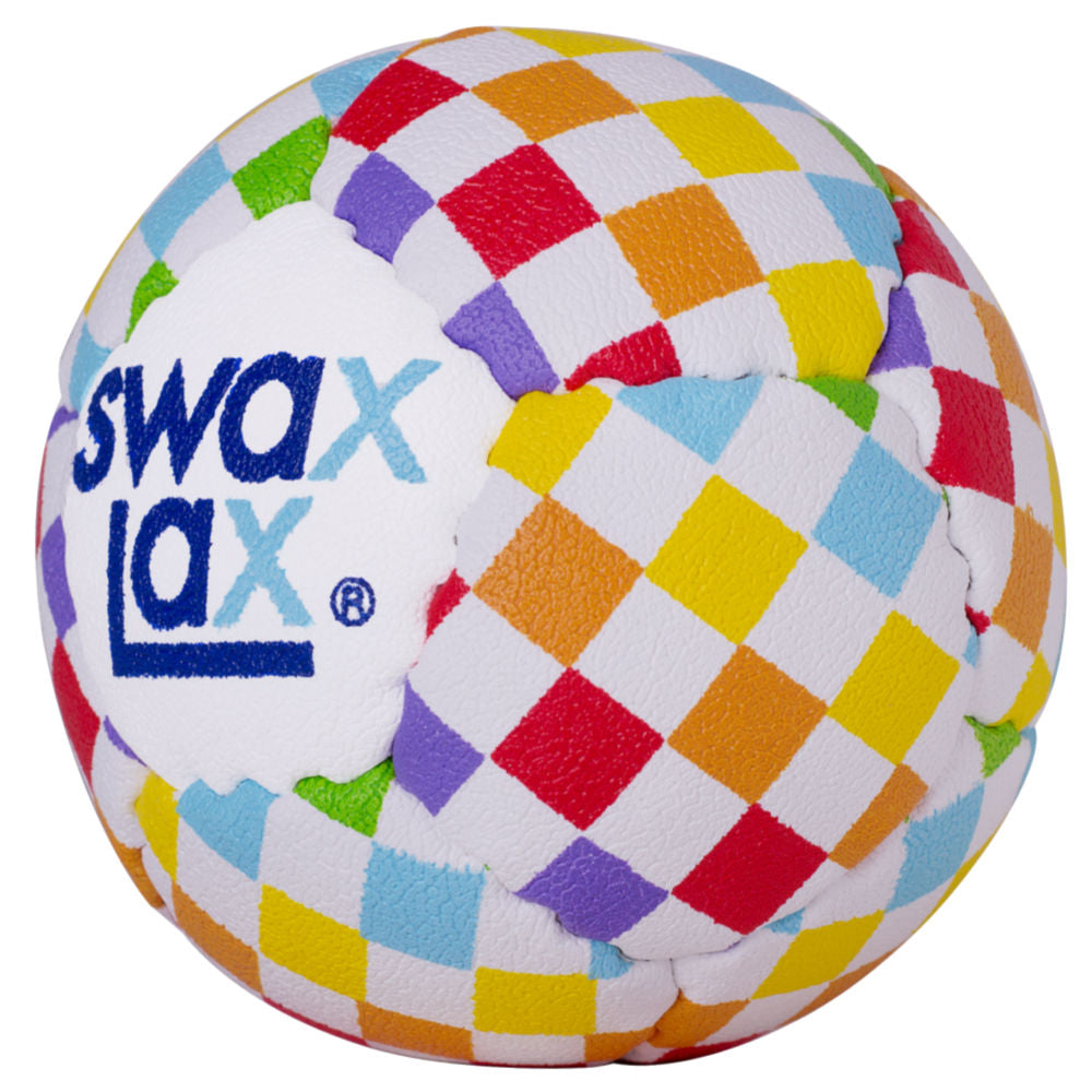 Swax Lax lacrosse training ball - Rainbow Check pattern - side view